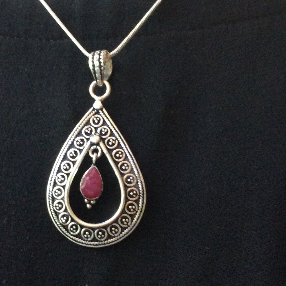 Sterling Silver Ruby Pendant 18”